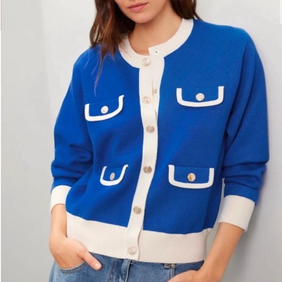 Sandro Sweaters - Sandro Royal Blue and Cream Cardigan Marcie Sweater *faint stain